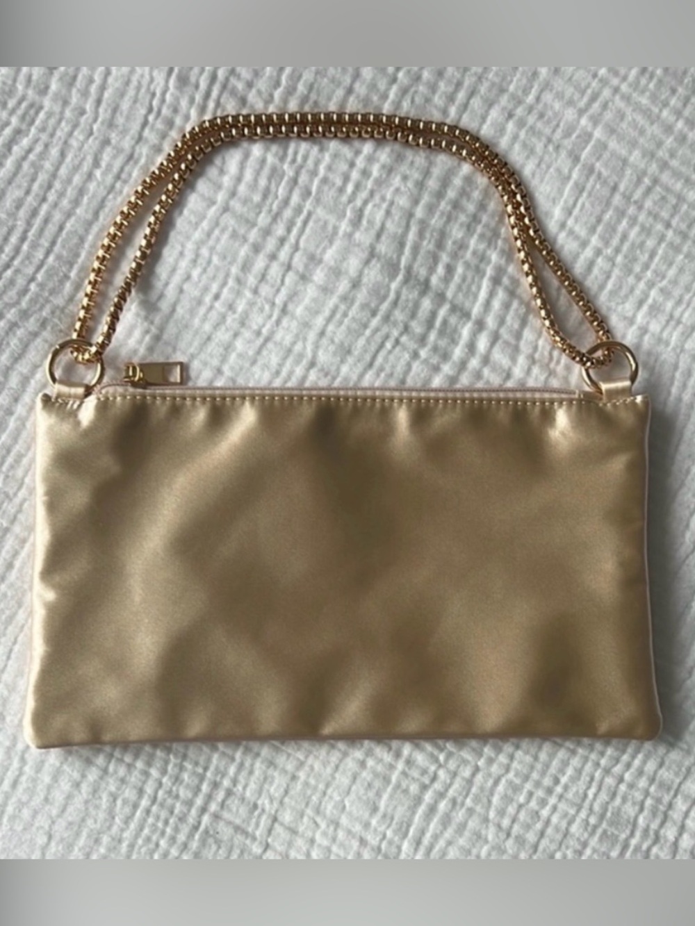 NEW • Satin Evening Shoulder Bag •
Champagne-Pearl with Gold Hardware
